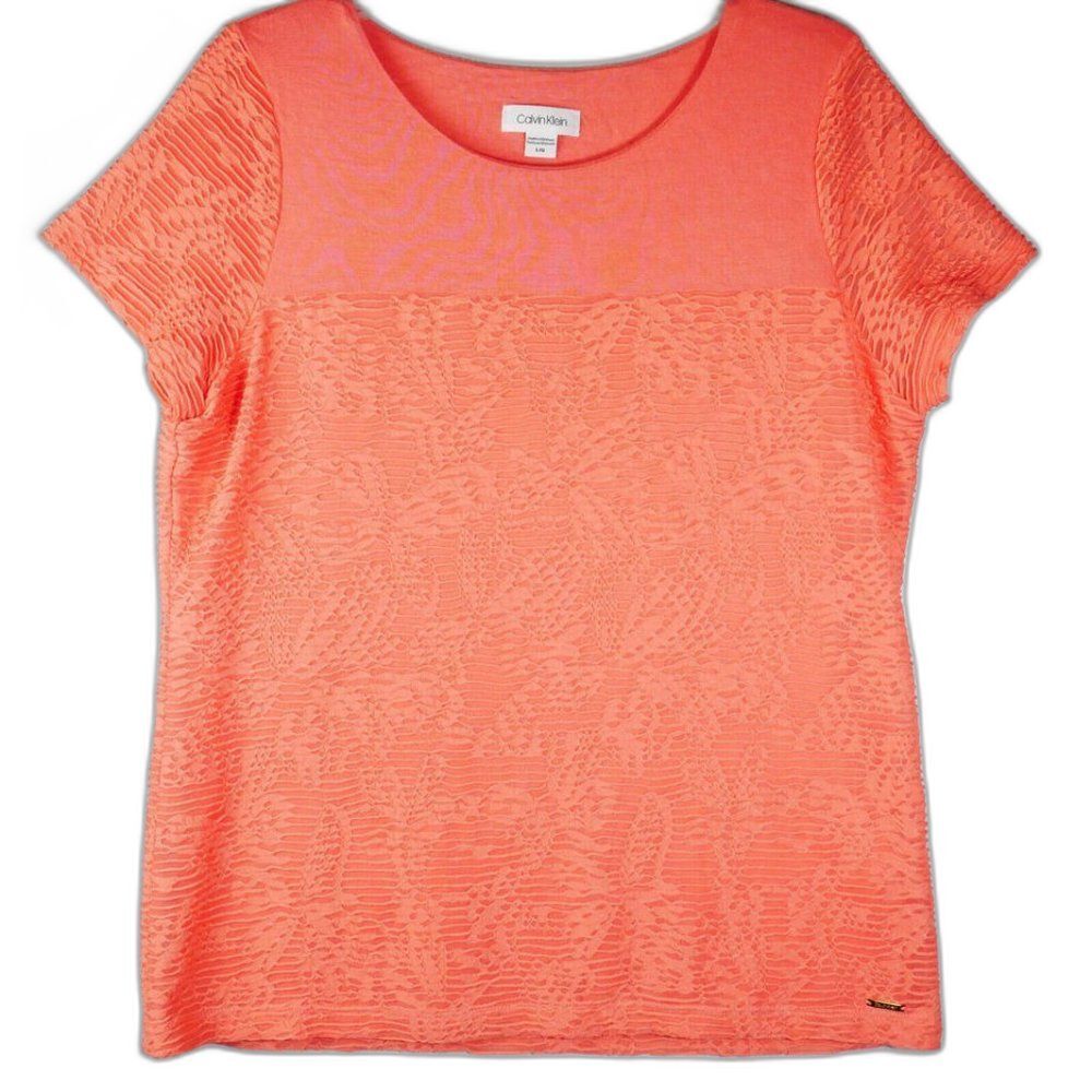 Calvin Klein Women Size L Textured Top Porcelain Rose Short Sleeve Shirt…